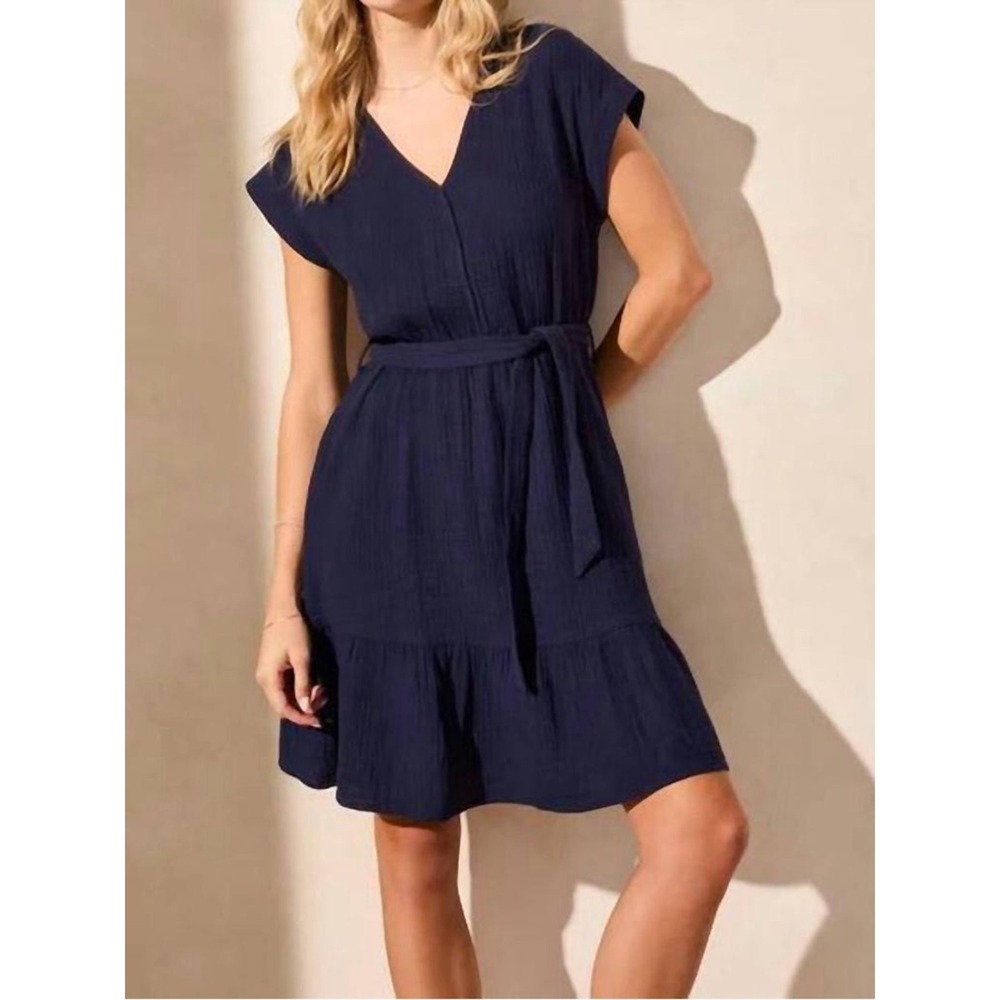 Tribal Jeans Navy Blue Double Gauze Mini Dress NWT XS/S Tiered Boho Summer